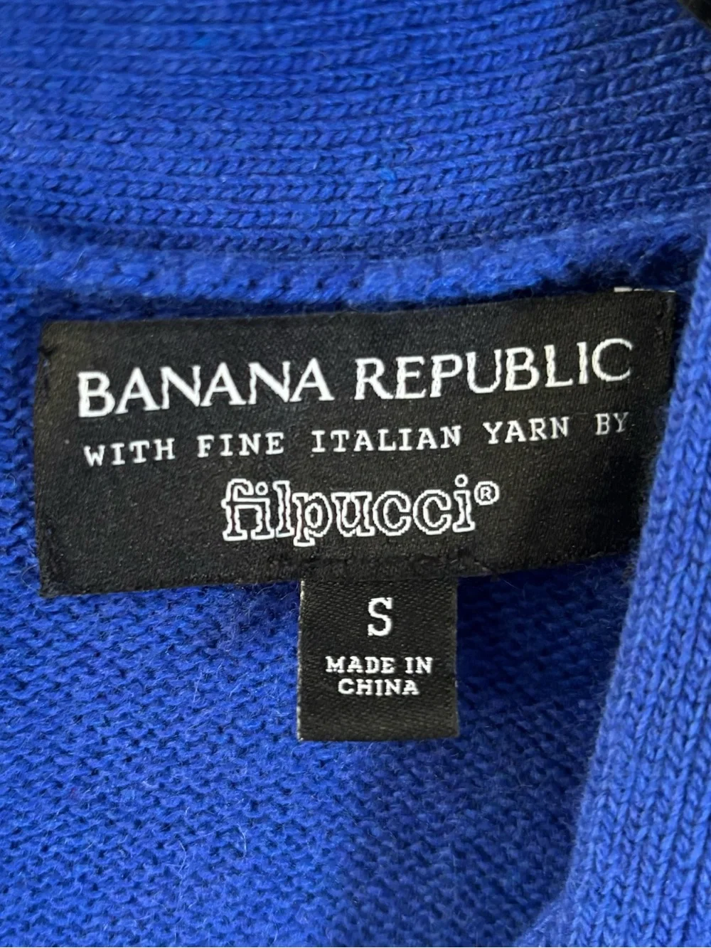 Banana Republic Cobalt Royal Blue V-Neck Wool Blend Sweater with Button Back